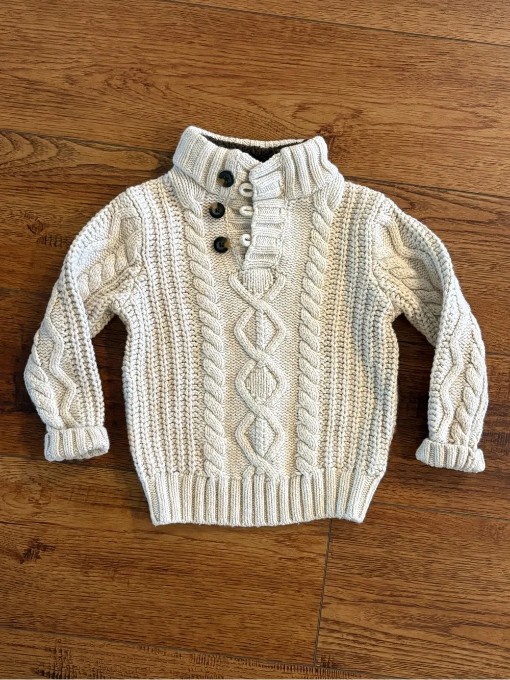 Gap Kids 3Y Cable Knit Sweater Fleece Lined Shawl Collar Cream Fall 2015